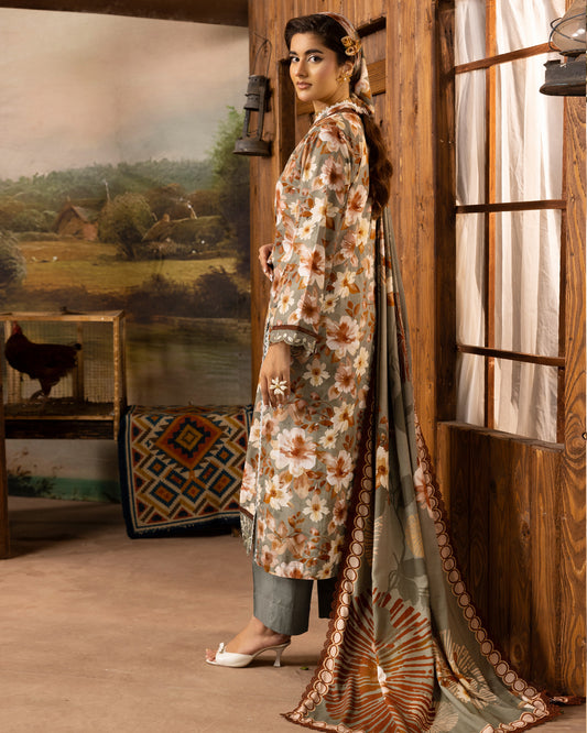 Printed Slub Stapple Shirt With Printed Slub Stapple Dupatta