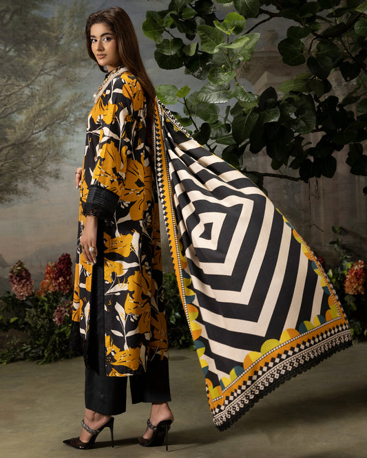 Printed Slub Stapple Shirt With Printed Slub Stapple Dupatta