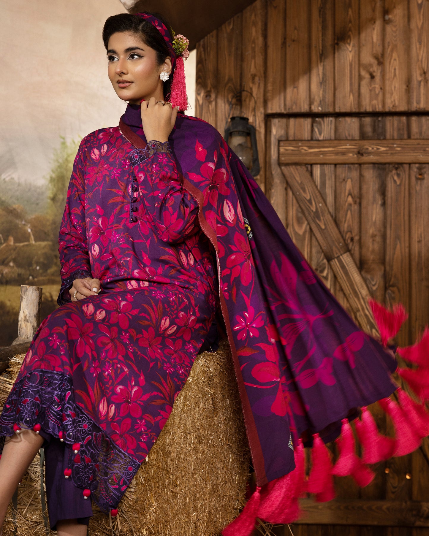 Printed Slub Stapple Shirt With Printed Slub Stapple Dupatta