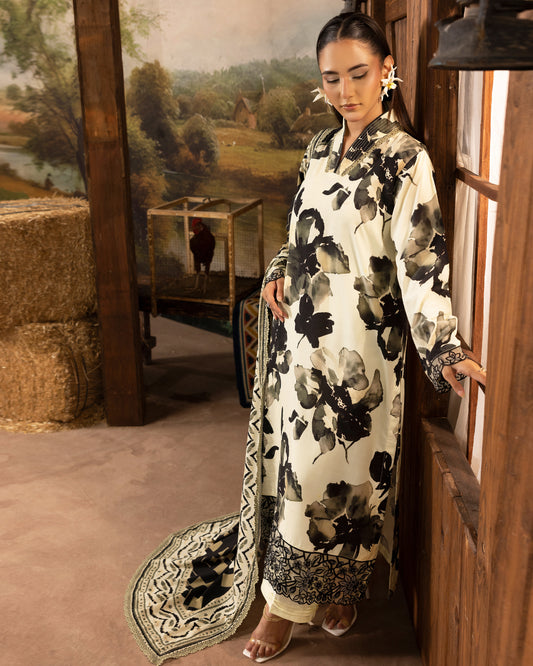 Printed Slub Stapple Shirt With Printed Slub Stapple Dupatta