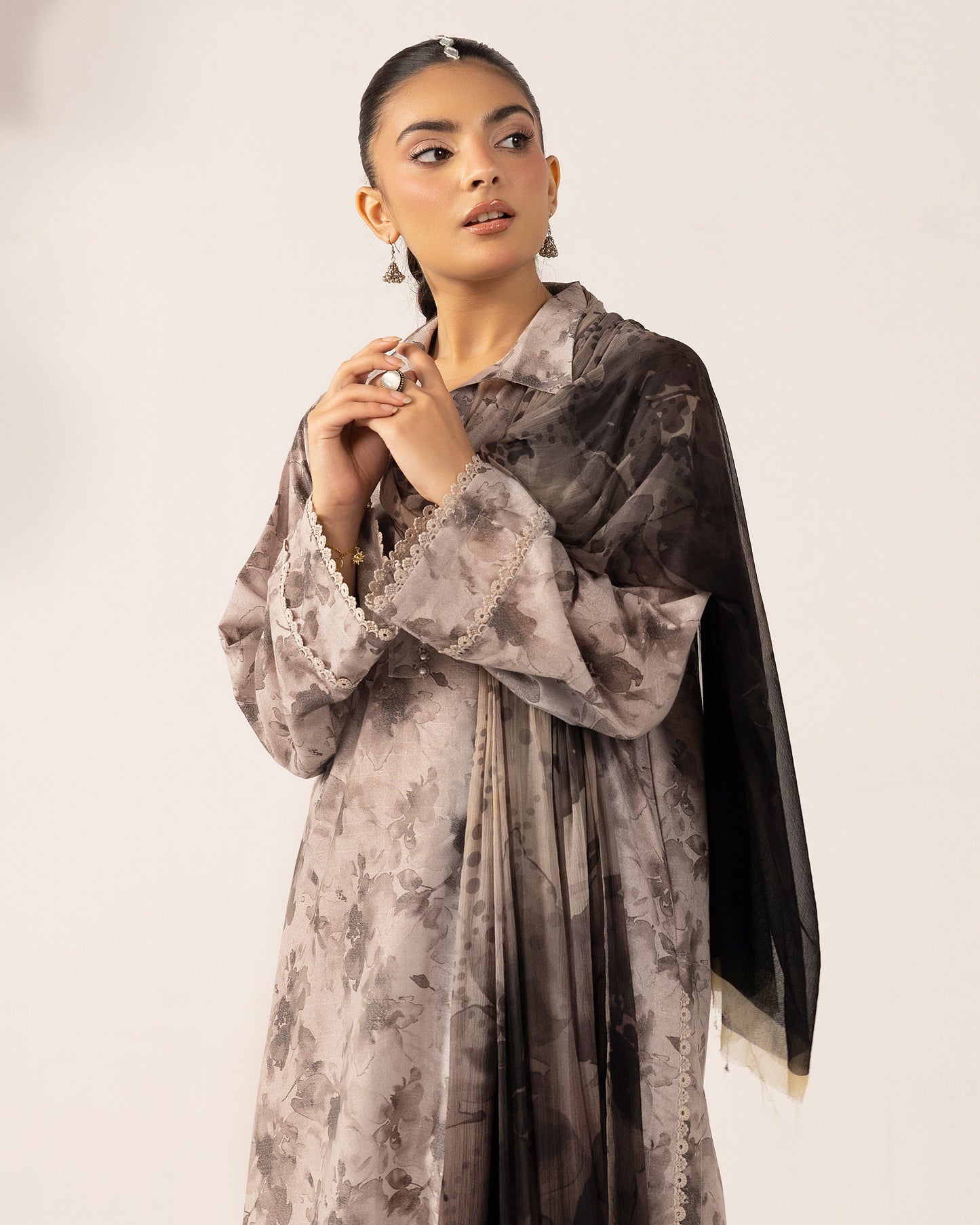 Digital Printed Karandi Shirt With Digital Printed Crinkle Dupatta & Karandi Dyed Trouser