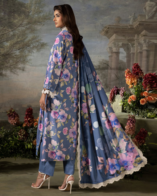 Printed Slub Stapple Shirt With Printed Slub Stapple Dupatta