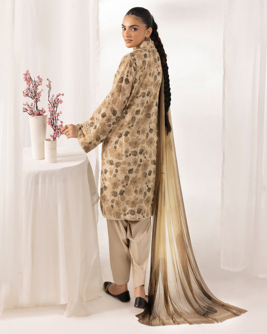 Digital Printed Karandi Shirt With Digital Printed Crinkle Dupatta & Karandi Dyed Trouser