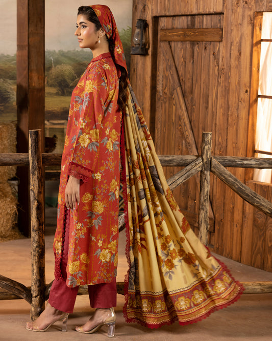 Printed Slub Stapple Shirt With Printed Slub Stapple Dupatta