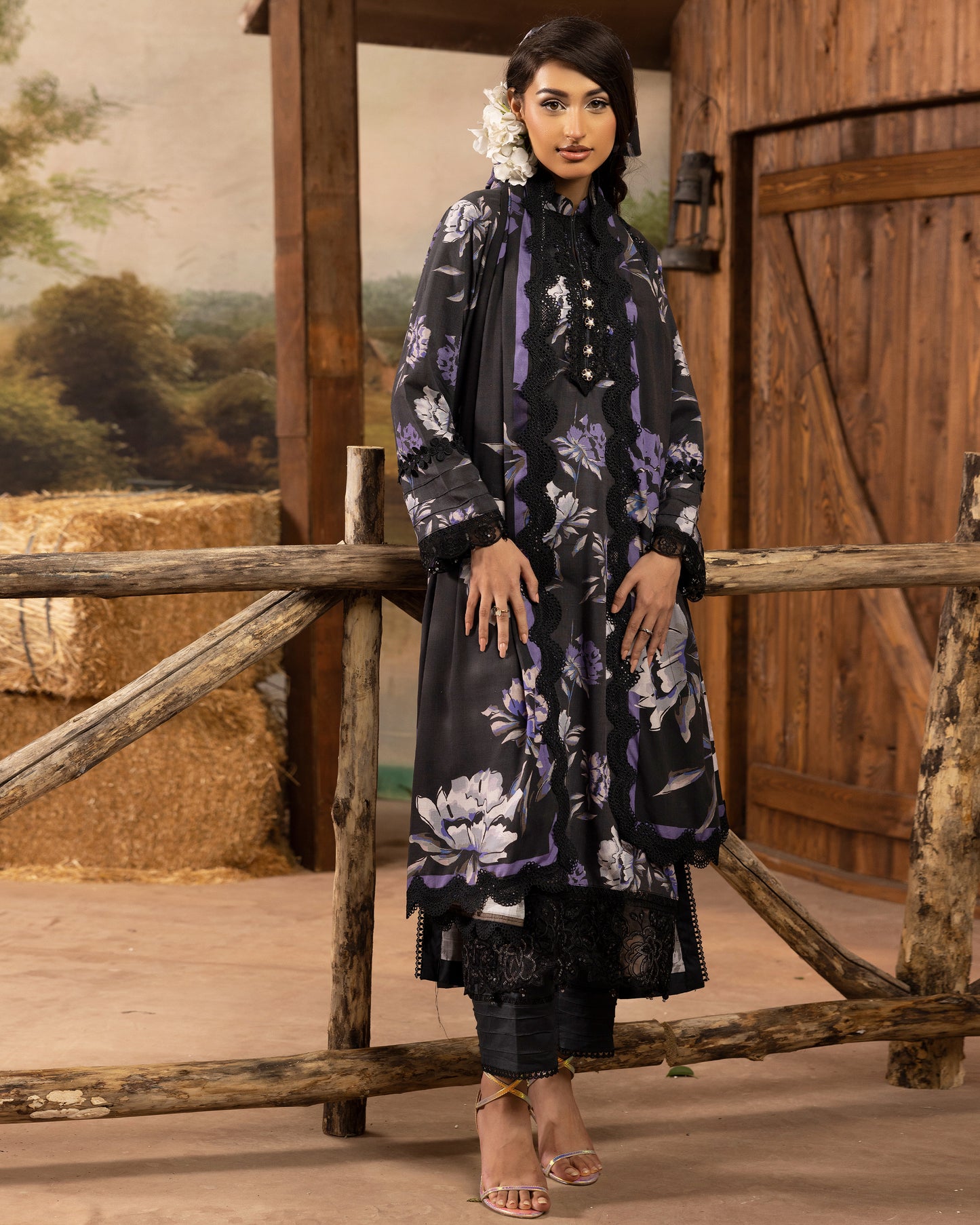 Printed Slub Stapple Shirt With Printed Slub Stapple Dupatta