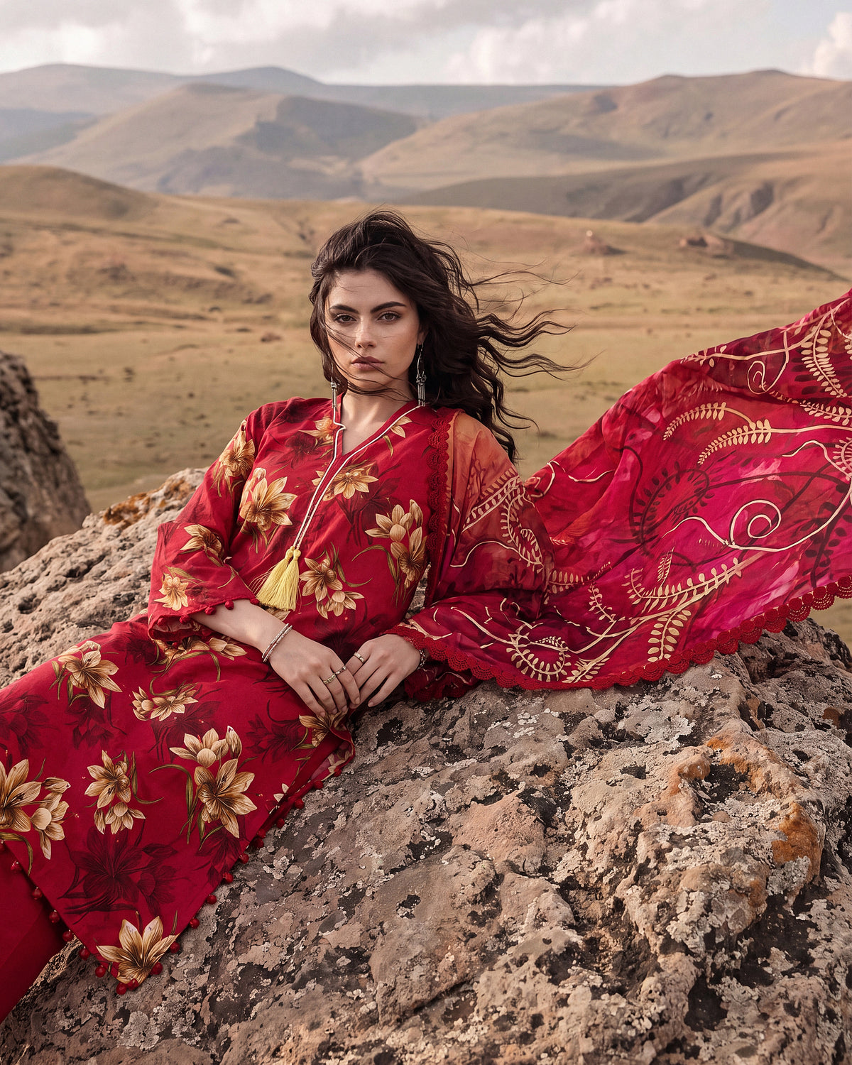 Crimson Dahlia – 3-Piece Unstitched