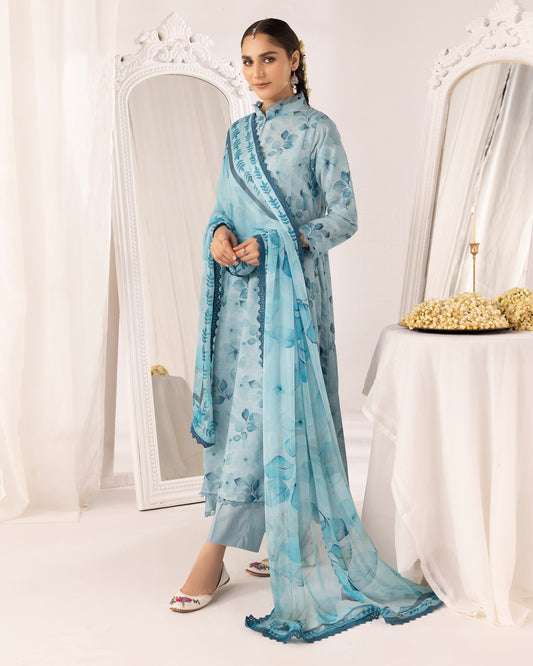Digital Printed Karandi Shirt With Digital Printed Crinkle Dupatta & Karandi Dyed Trouser