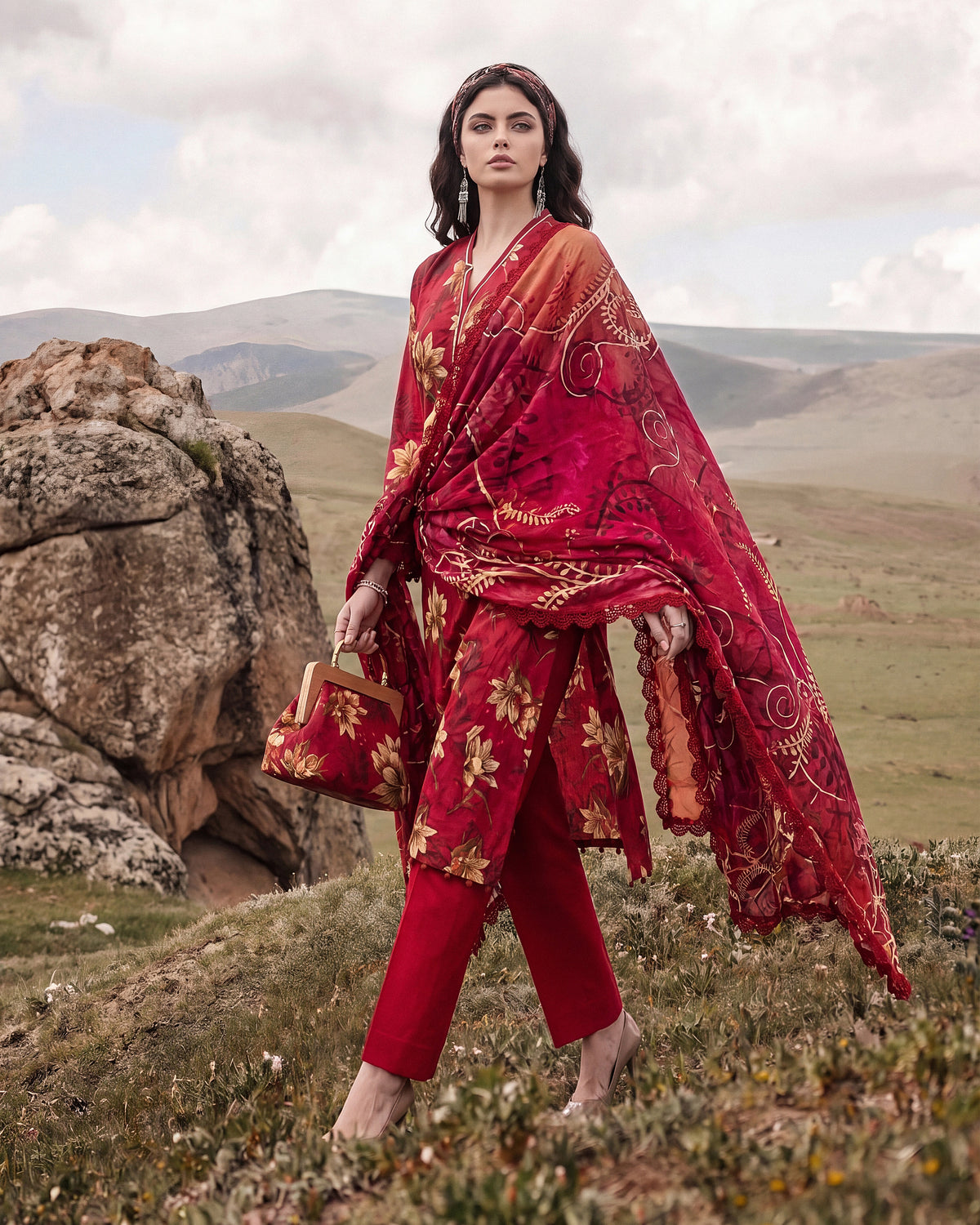 Crimson Dahlia – 3-Piece Unstitched