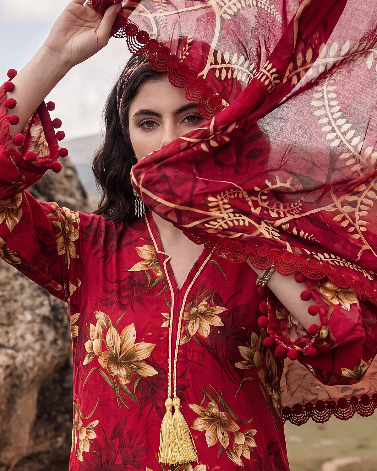 Crimson Dahlia – 3-Piece Unstitched