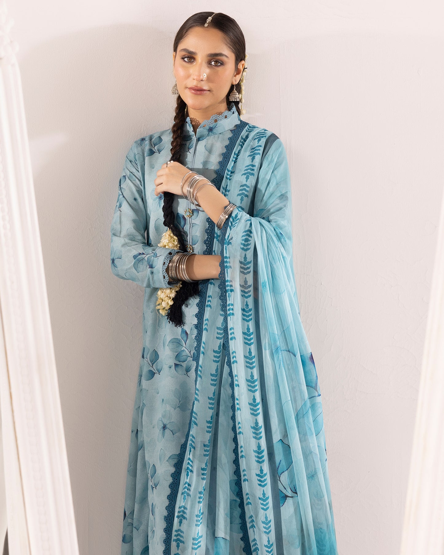 Digital Printed Karandi Shirt With Digital Printed Crinkle Dupatta & Karandi Dyed Trouser