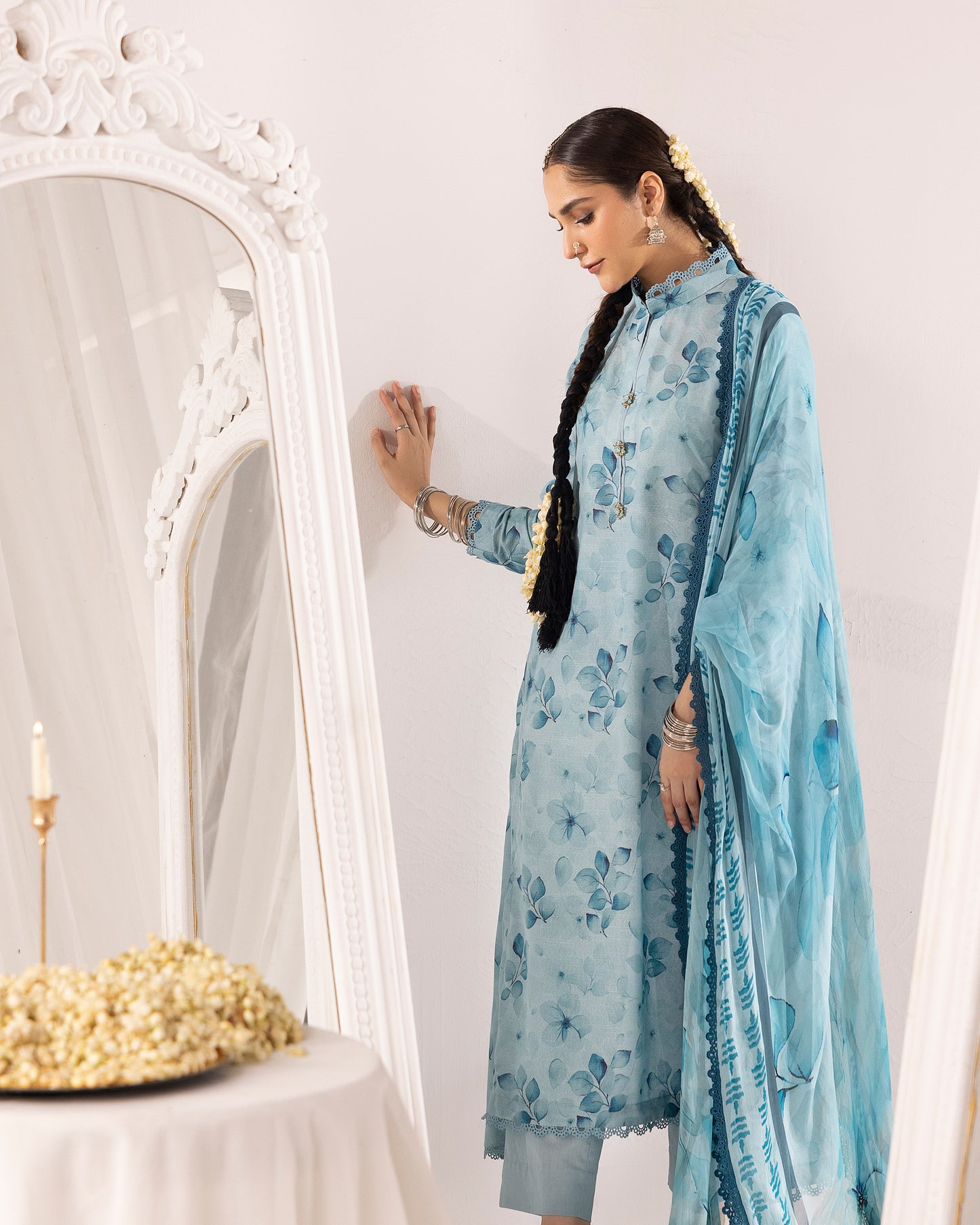 Digital Printed Karandi Shirt With Digital Printed Crinkle Dupatta & Karandi Dyed Trouser