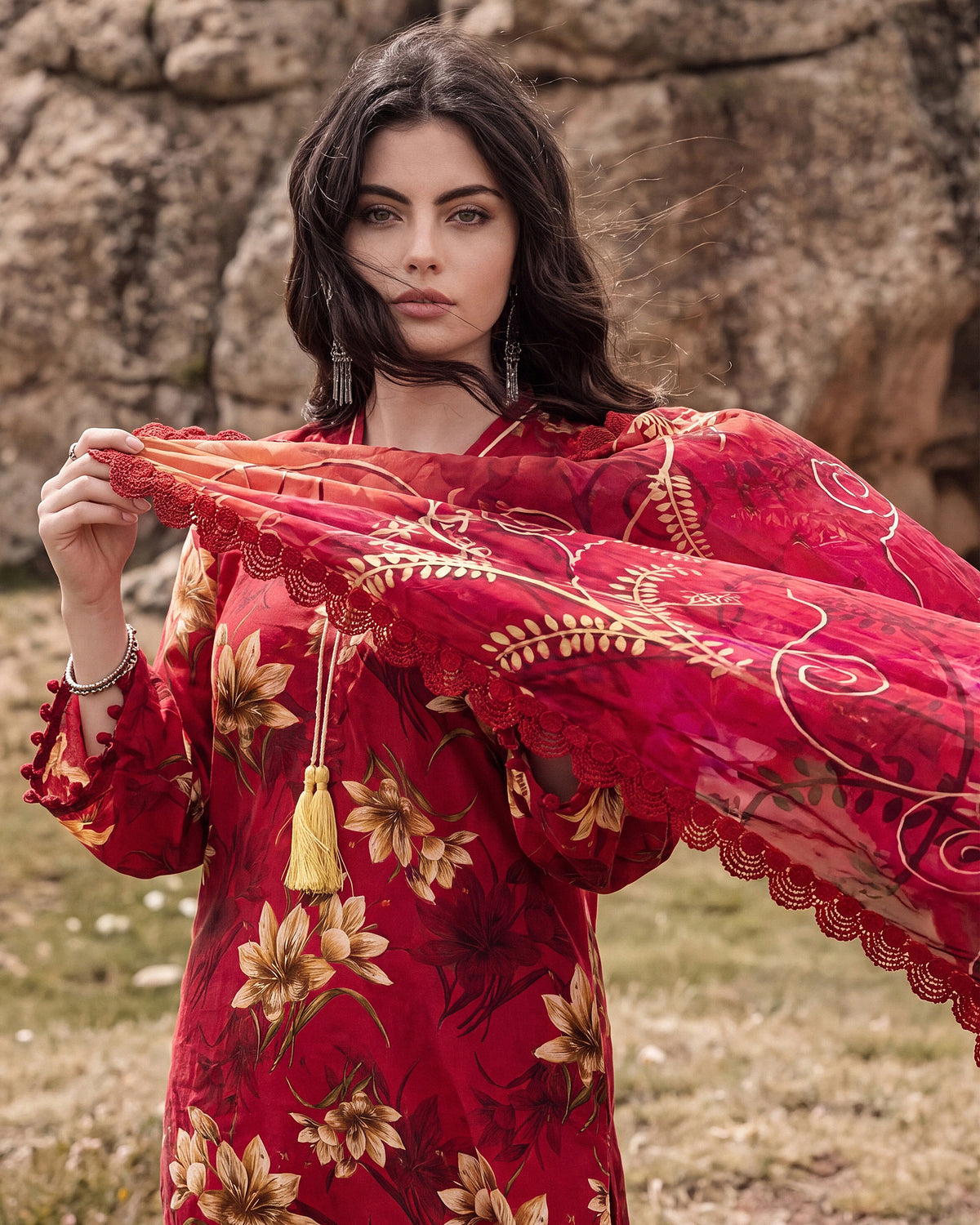 Crimson Dahlia – 3-Piece Unstitched