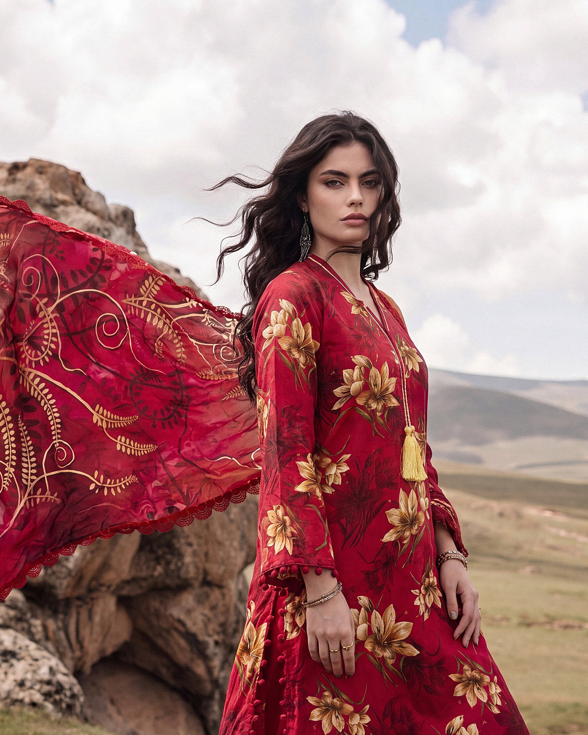 Crimson Dahlia – 3-Piece Unstitched