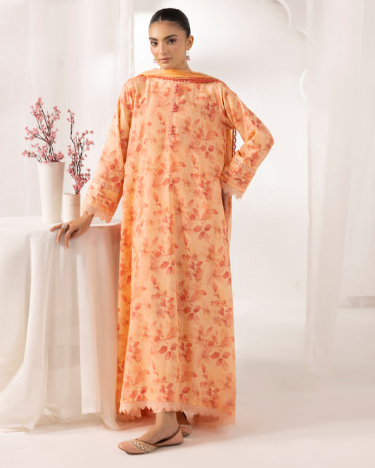 Digital Printed Karandi Shirt With Digital Printed Crinkle Dupatta & Karandi Dyed Trouser