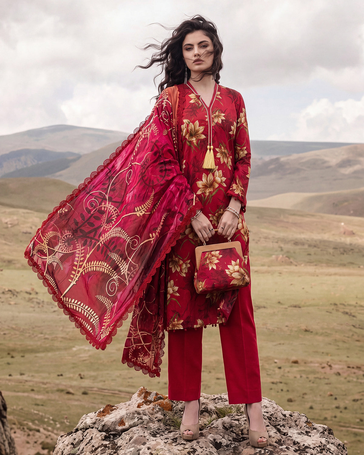 Crimson Dahlia – 3-Piece Unstitched