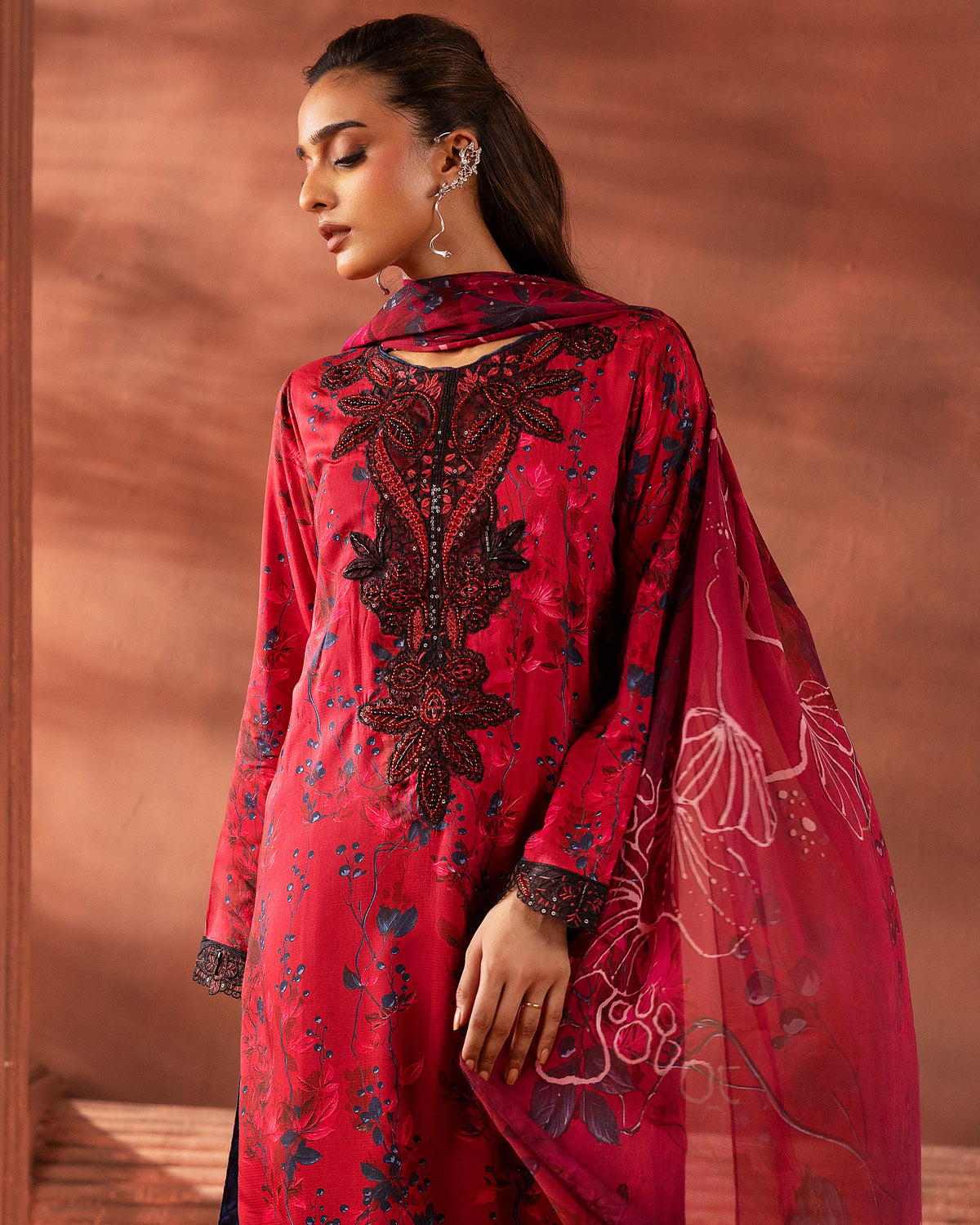 Crimson Lotus – 3-Piece Unstitched