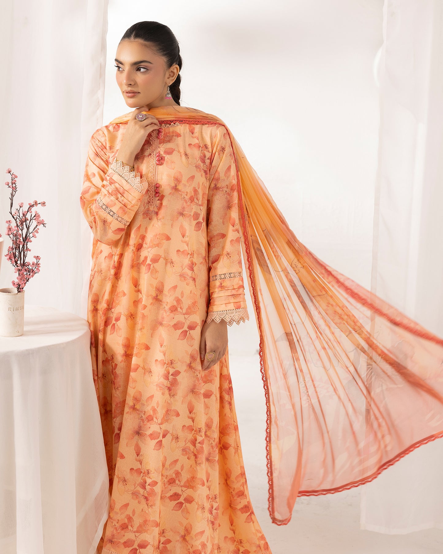 Digital Printed Karandi Shirt With Digital Printed Crinkle Dupatta & Karandi Dyed Trouser