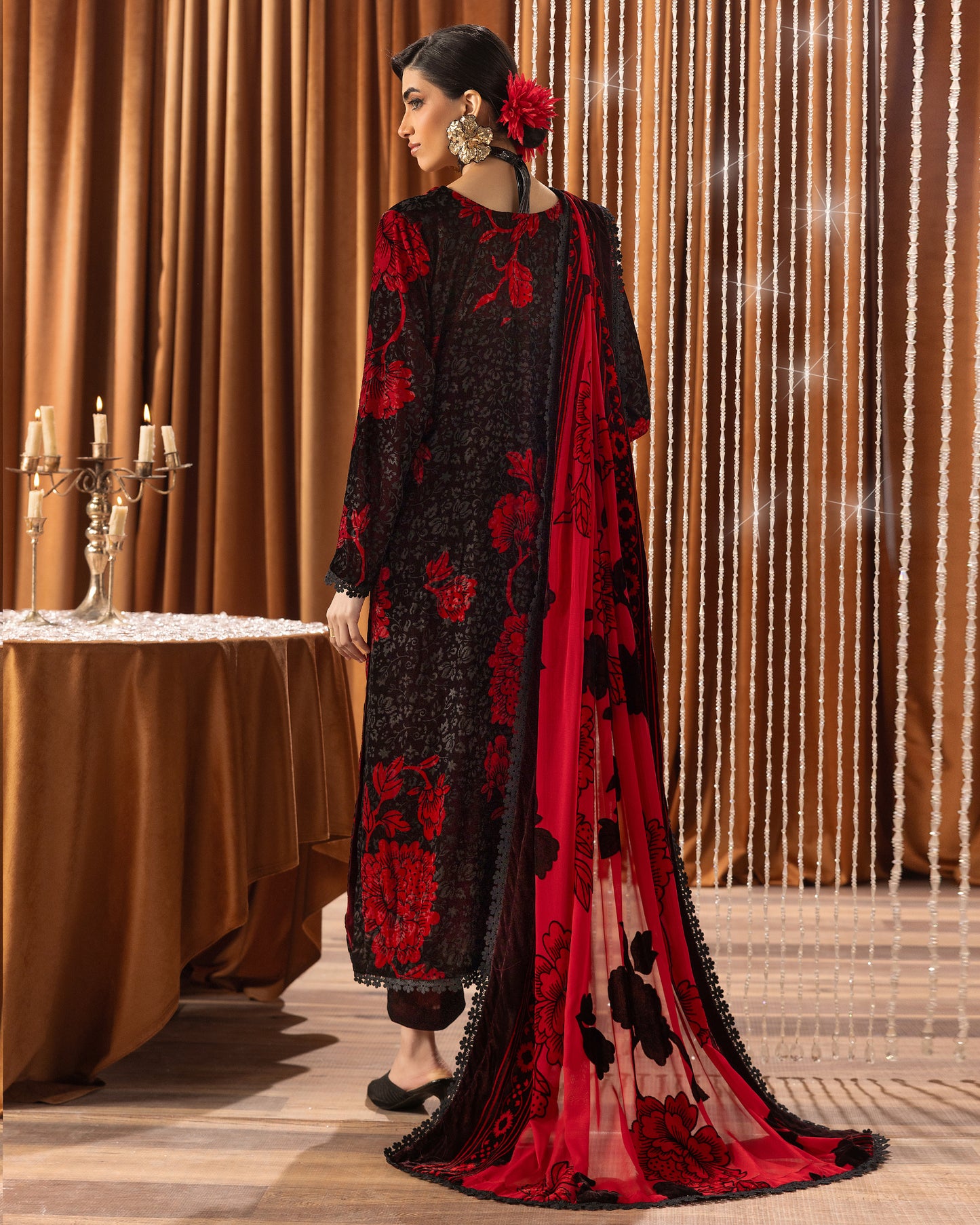 Printed Velvet Shirt & Printed  Palachi Dupatta with Velvet Dyed Trouser