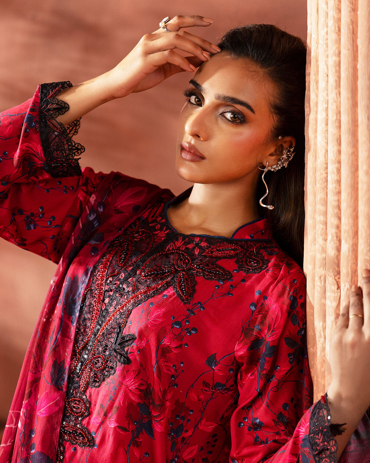 Crimson Lotus – 3-Piece Unstitched