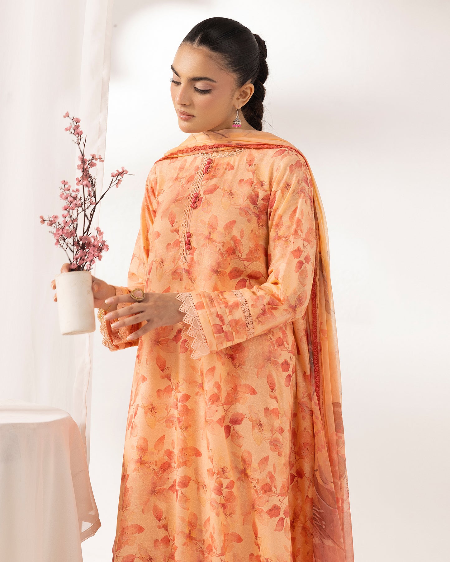 Digital Printed Karandi Shirt With Digital Printed Crinkle Dupatta & Karandi Dyed Trouser