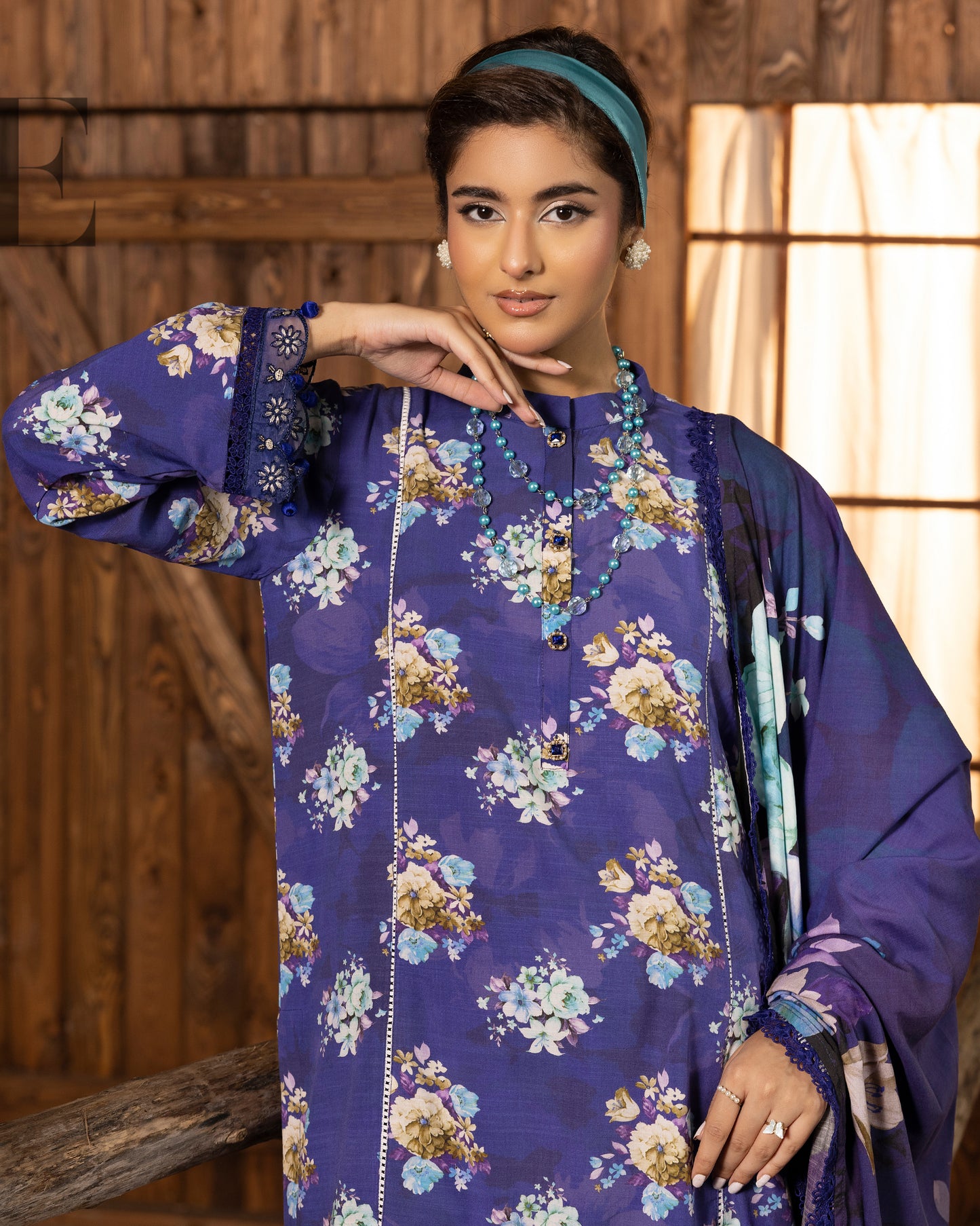 Printed Slub Stapple Shirt With Printed Slub Stapple Dupatta