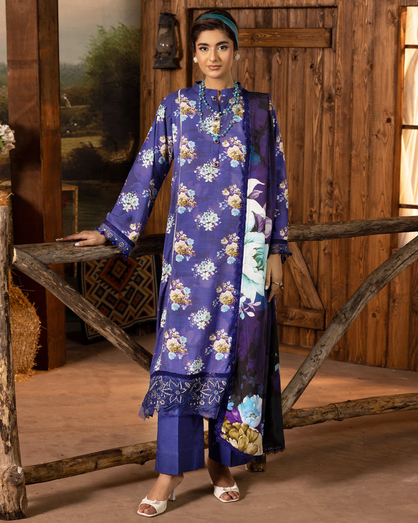 Printed Slub Stapple Shirt With Printed Slub Stapple Dupatta