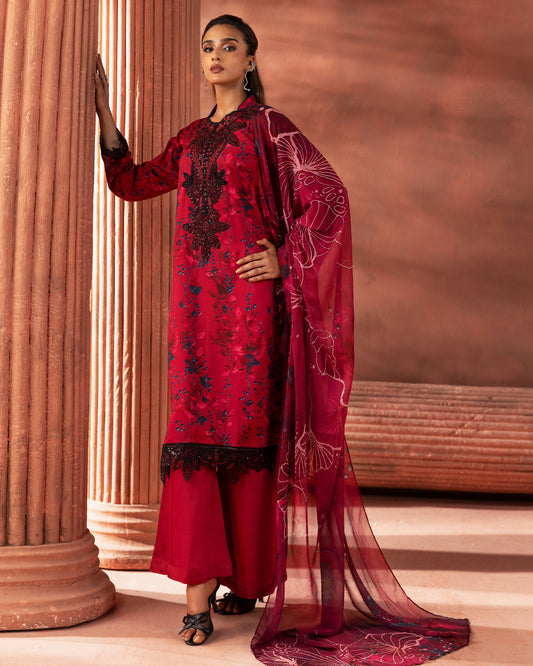 Crimson Lotus – 3-Piece Unstitched