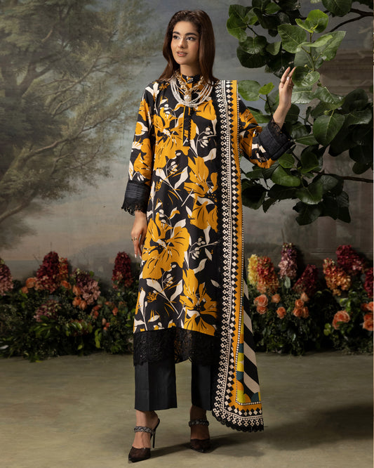 Printed Slub Stapple Shirt With Printed Slub Stapple Dupatta