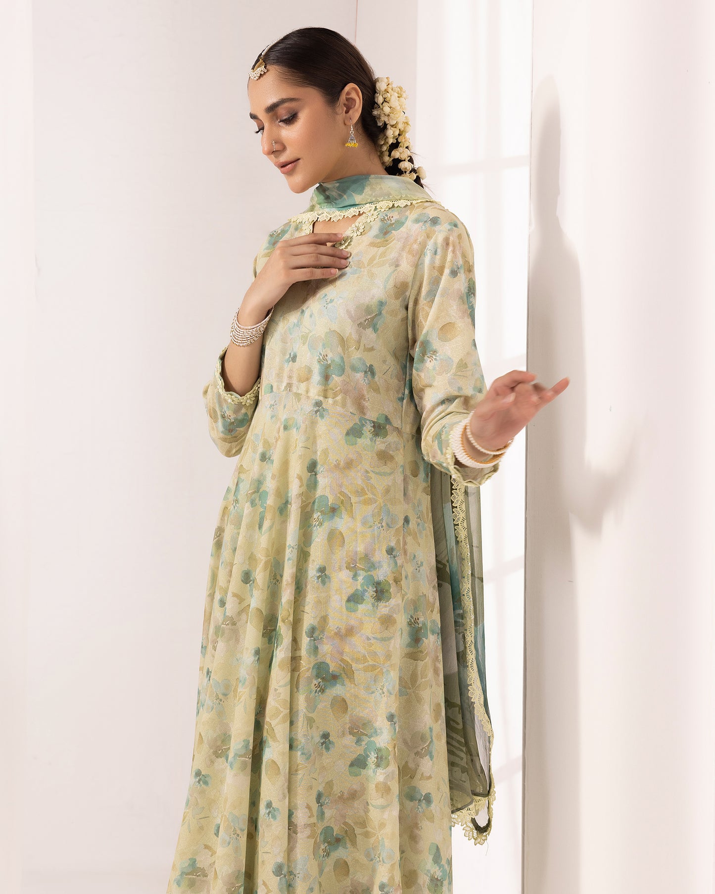 Digital Printed Karandi Shirt With Digital Printed Crinkle Dupatta & Karandi Dyed Trouser