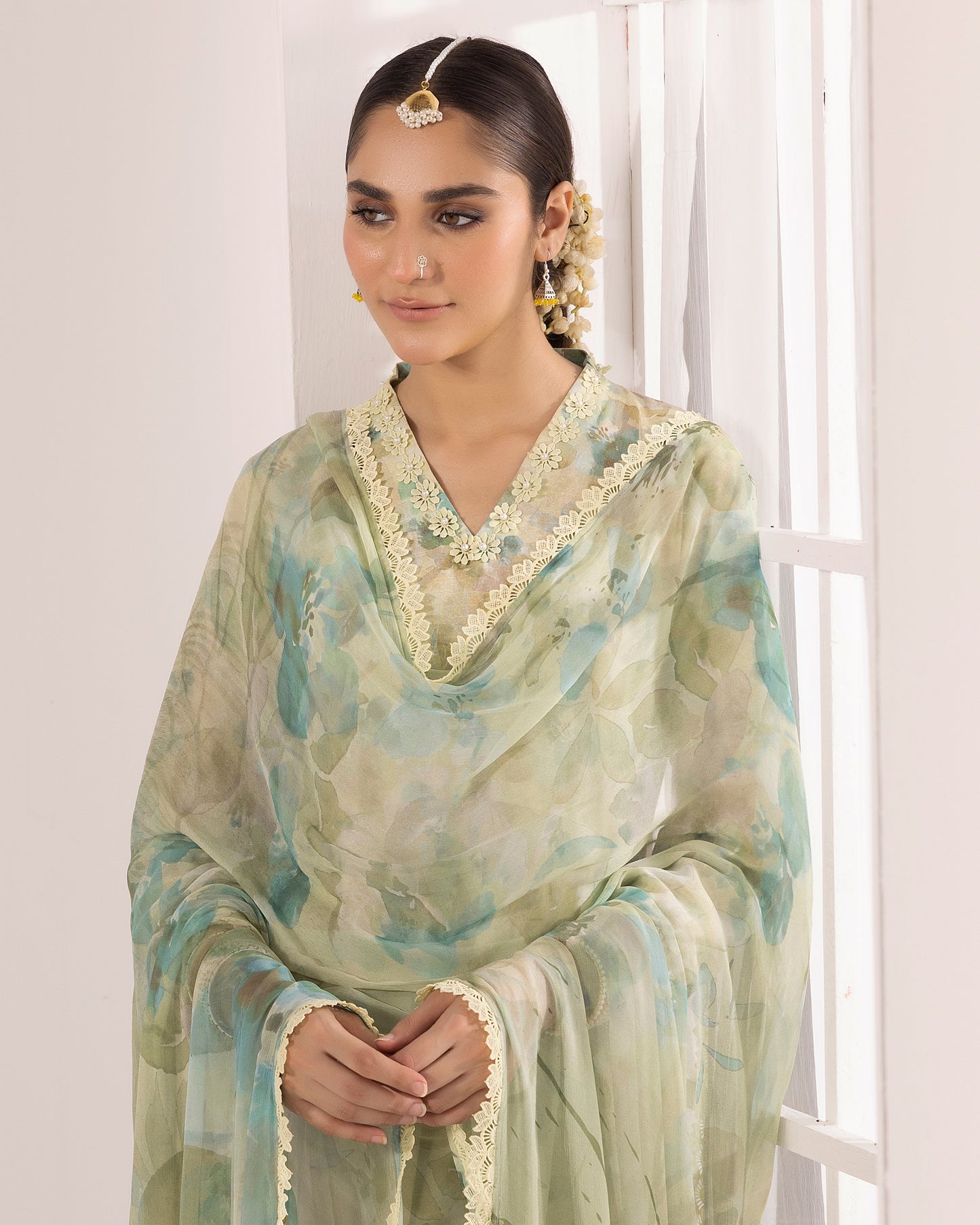 Digital Printed Karandi Shirt With Digital Printed Crinkle Dupatta & Karandi Dyed Trouser