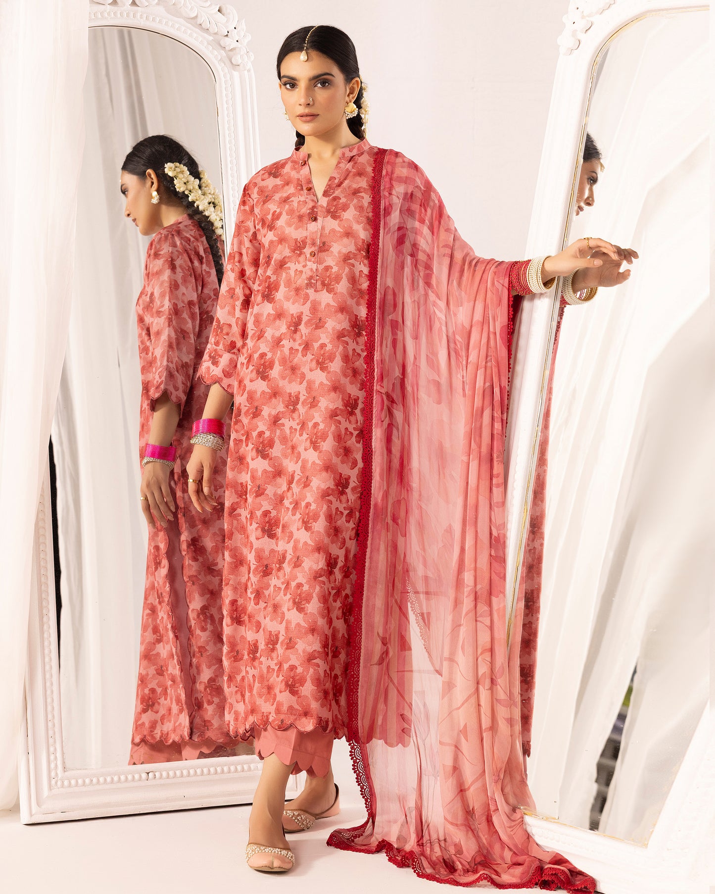 Digital Printed Karandi Shirt With Digital Printed Crinkle Dupatta & Karandi Dyed Trouser