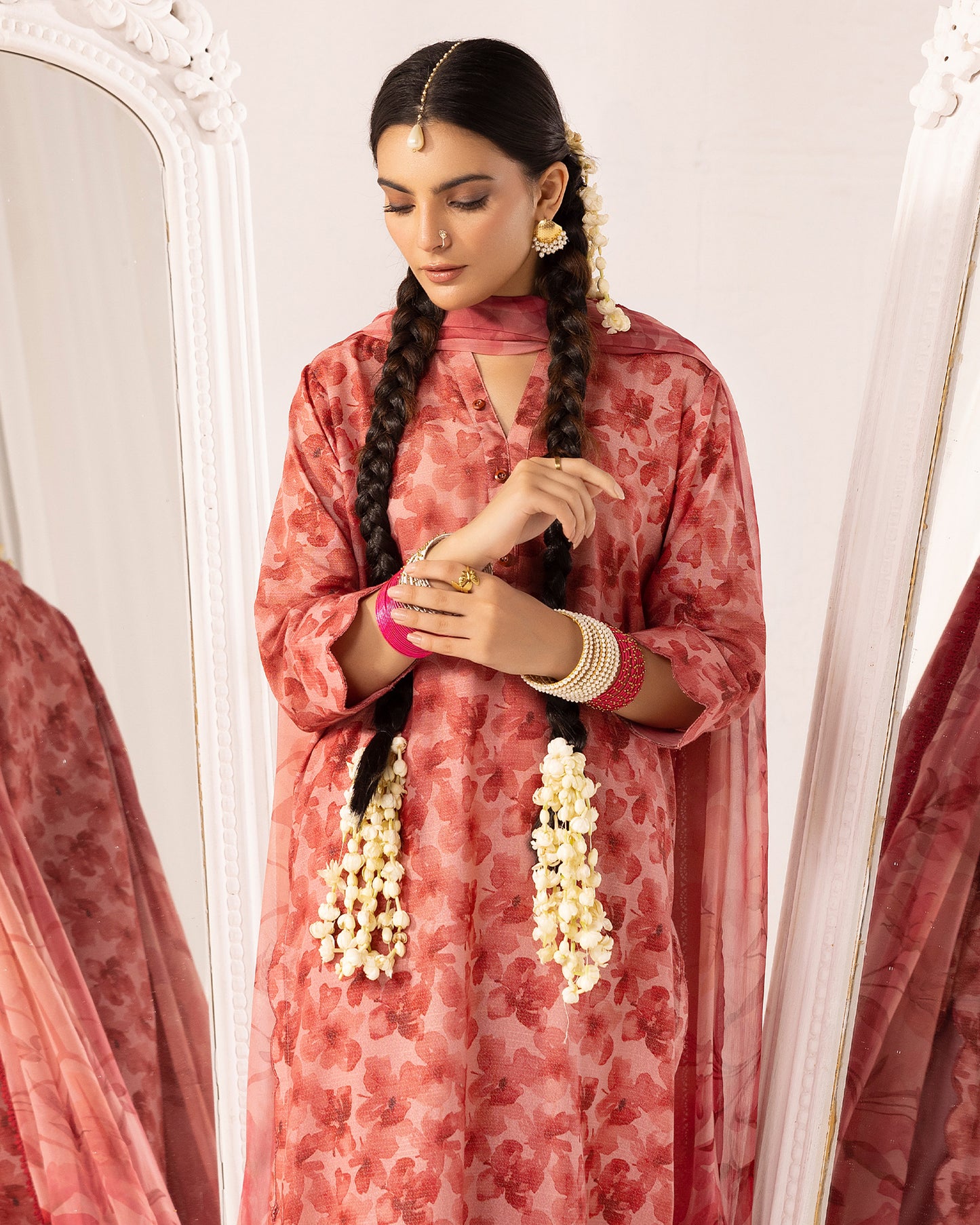 Digital Printed Karandi Shirt With Digital Printed Crinkle Dupatta & Karandi Dyed Trouser