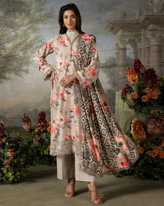 Printed Slub Stapple Shirt With Printed Slub Stapple Dupatta