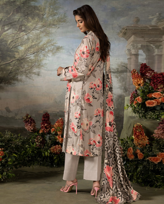 Printed Slub Stapple Shirt With Printed Slub Stapple Dupatta