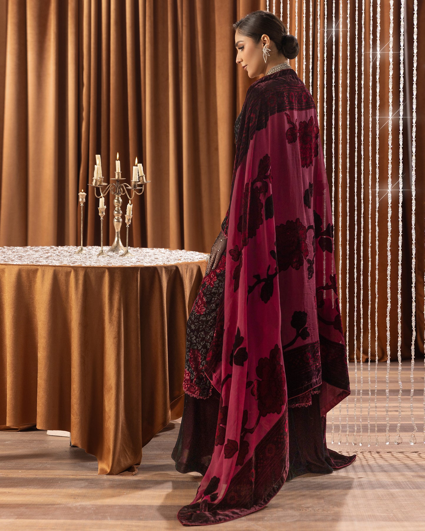 Printed Velvet Shirt & Printed  Palachi Dupatta with Velvet Dyed Trouser