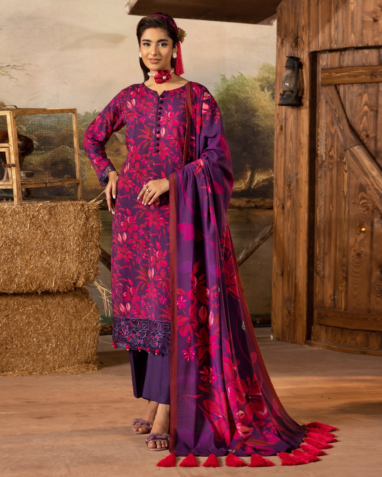 Printed Slub Stapple Shirt With Printed Slub Stapple Dupatta