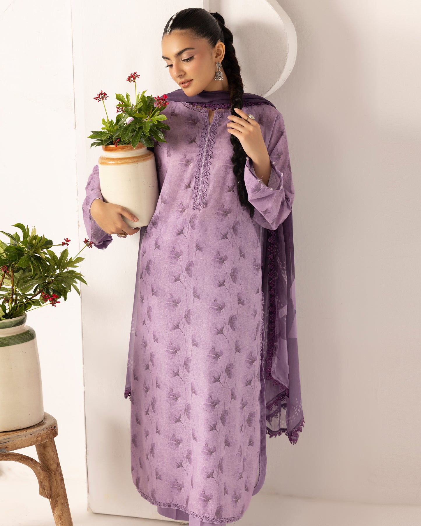 Digital Printed Karandi Shirt With Digital Printed Crinkle Dupatta & Karandi Dyed Trouser