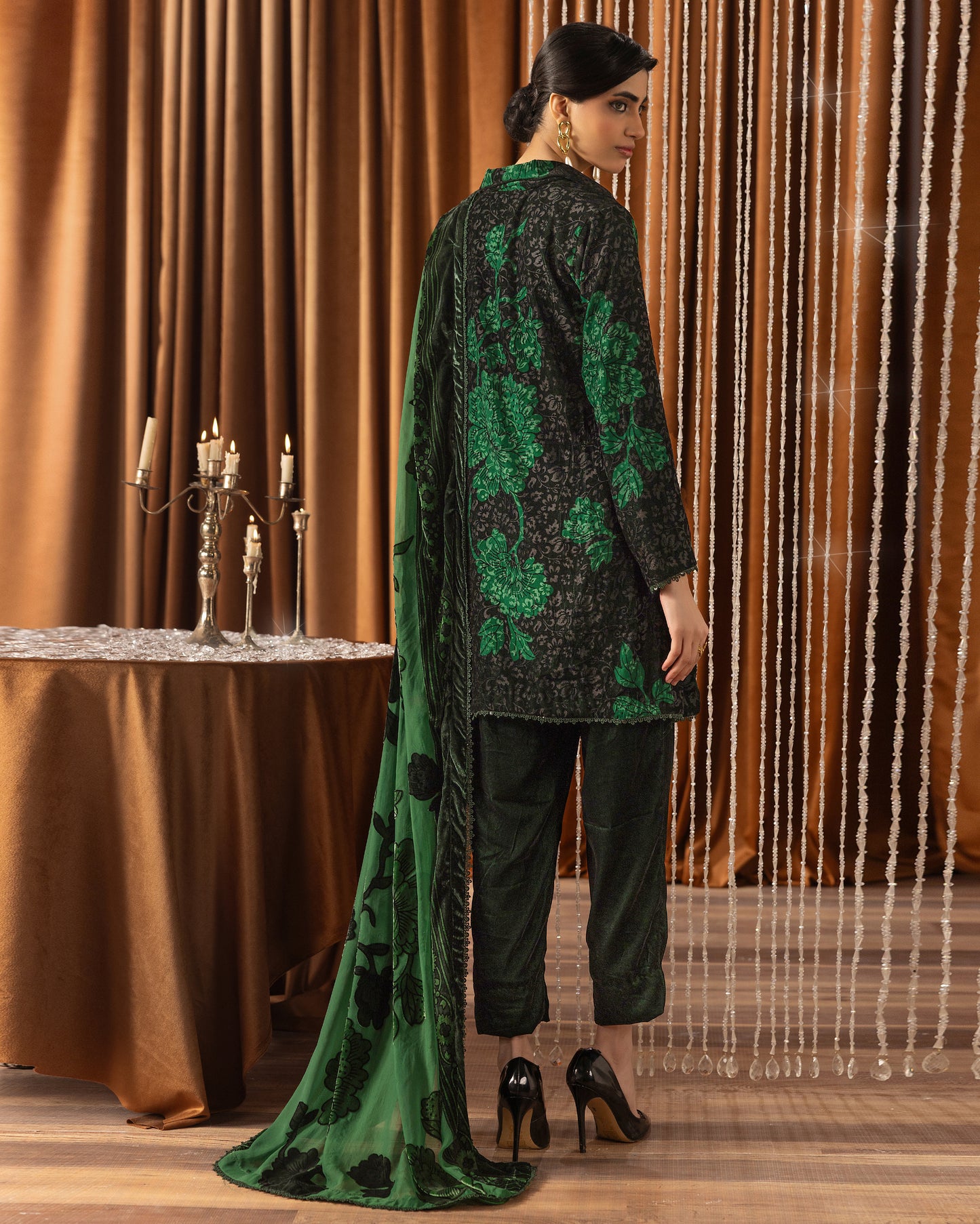 Printed Velvet Shirt & Printed  Palachi Dupatta with Velvet Dyed Trouser