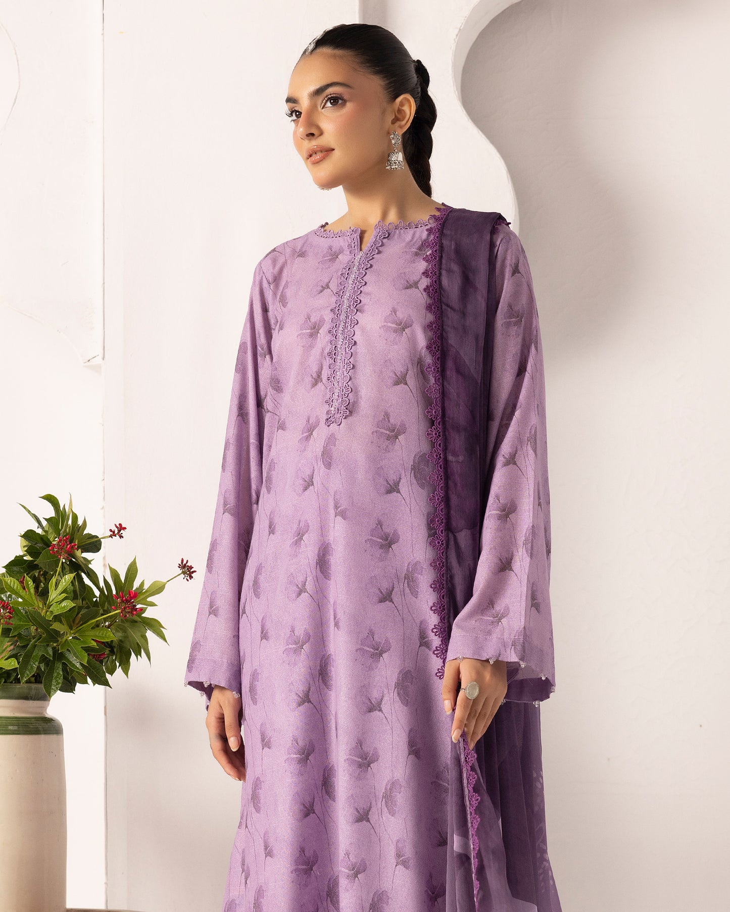 Digital Printed Karandi Shirt With Digital Printed Crinkle Dupatta & Karandi Dyed Trouser