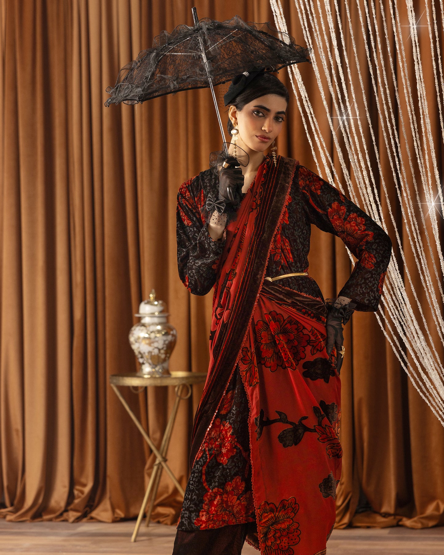 Printed Velvet Shirt & Printed  Palachi Dupatta with Velvet Dyed Trouser