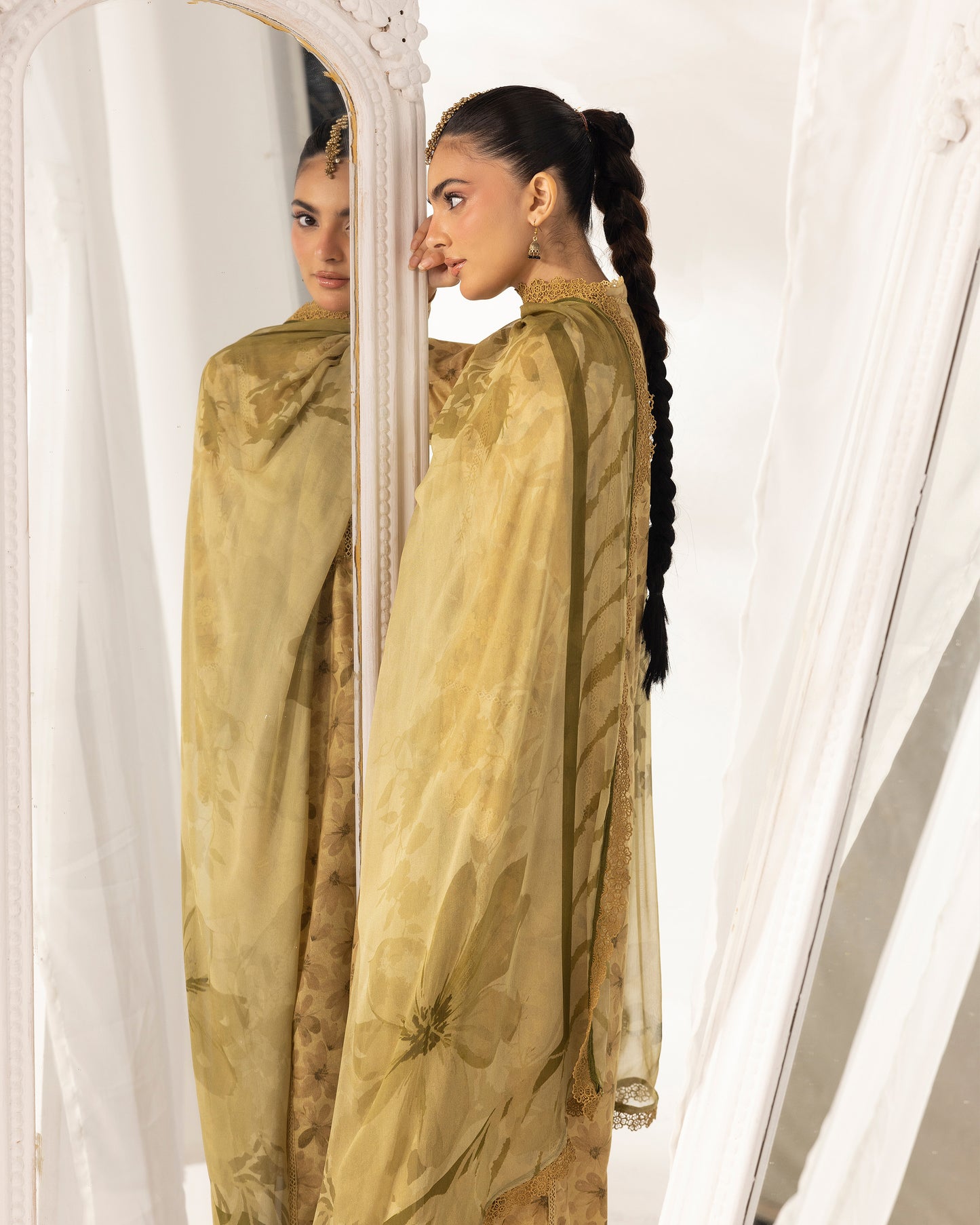 Digital Printed Karandi Shirt With Digital Printed Crinkle Dupatta & Karandi Dyed Trouser