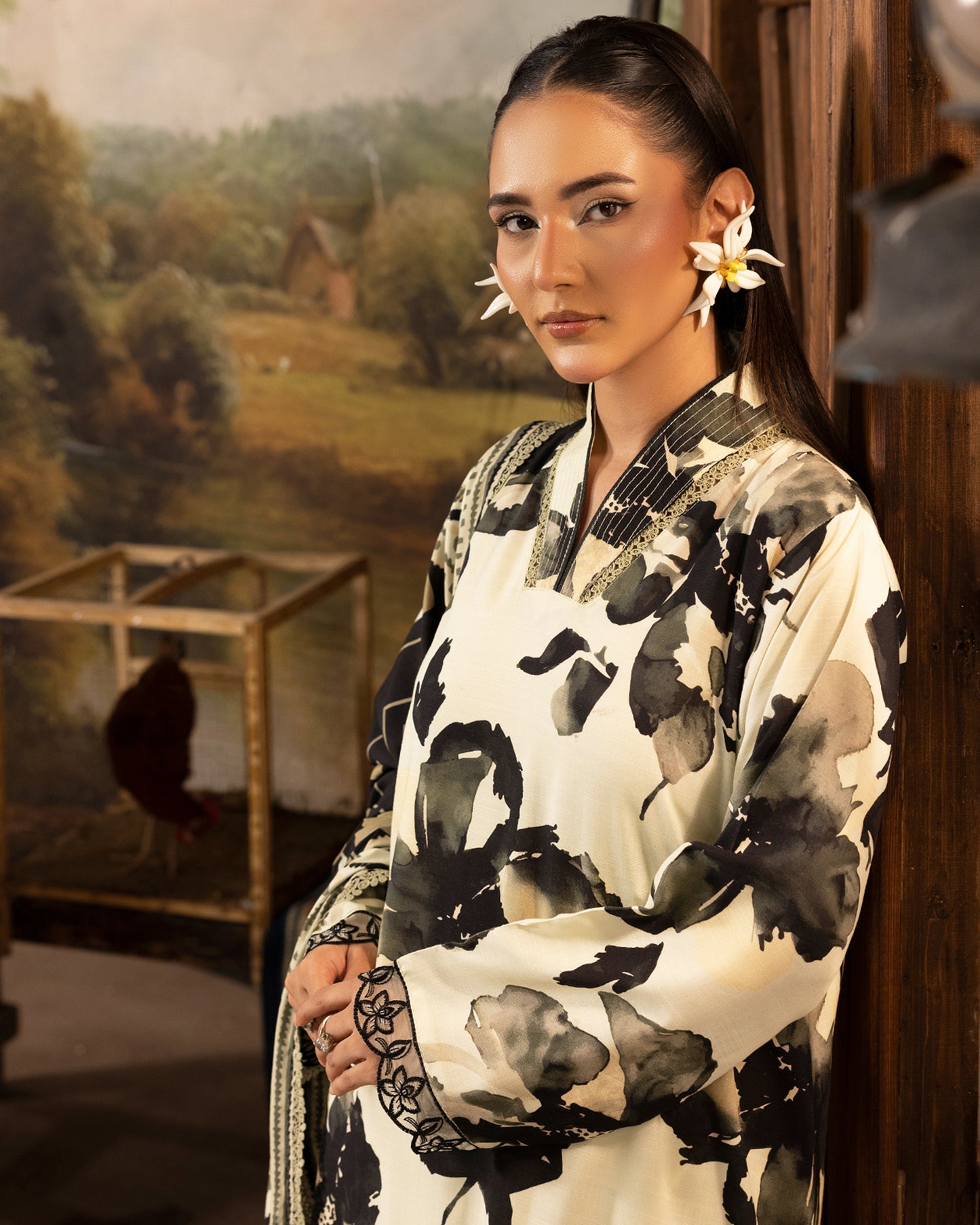 Printed Slub Stapple Shirt With Printed Slub Stapple Dupatta