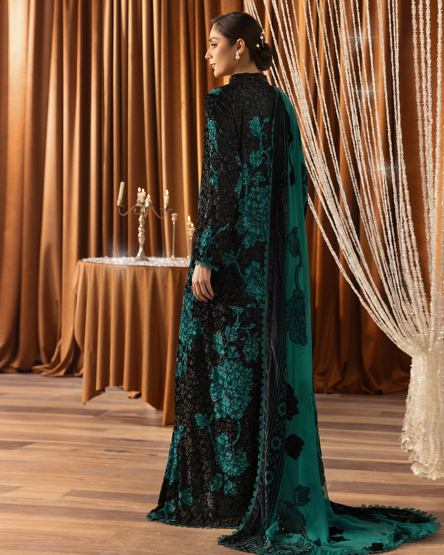 Printed Velvet Shirt & Printed  Palachi Dupatta with Velvet Dyed Trouser