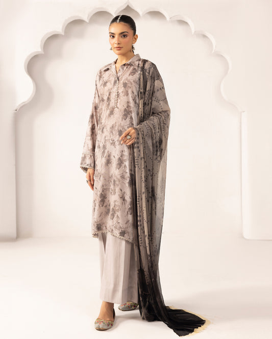 Digital Printed Karandi Shirt With Digital Printed Crinkle Dupatta & Karandi Dyed Trouser