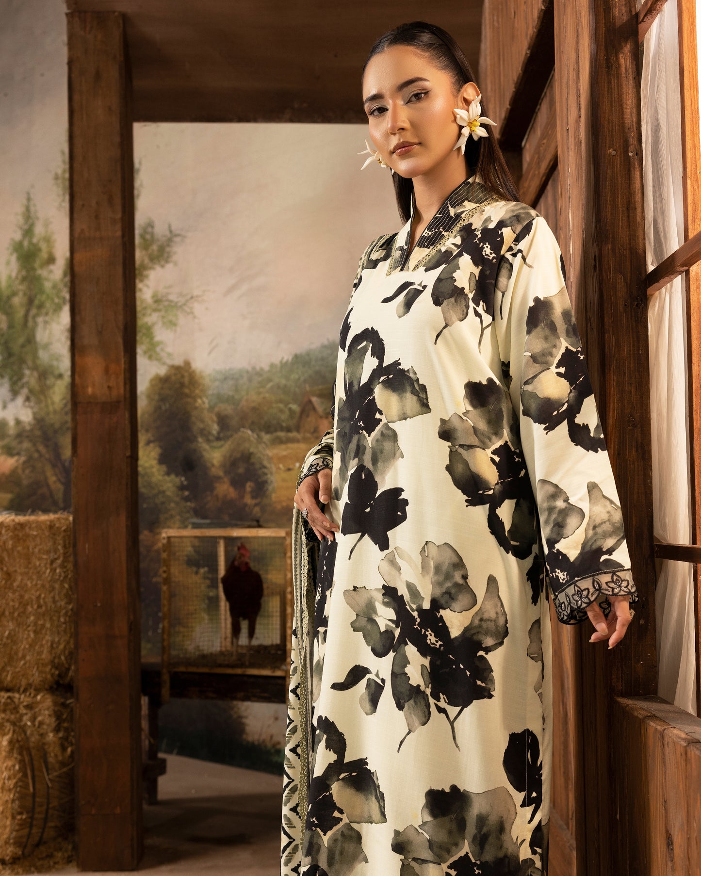 Printed Slub Stapple Shirt With Printed Slub Stapple Dupatta