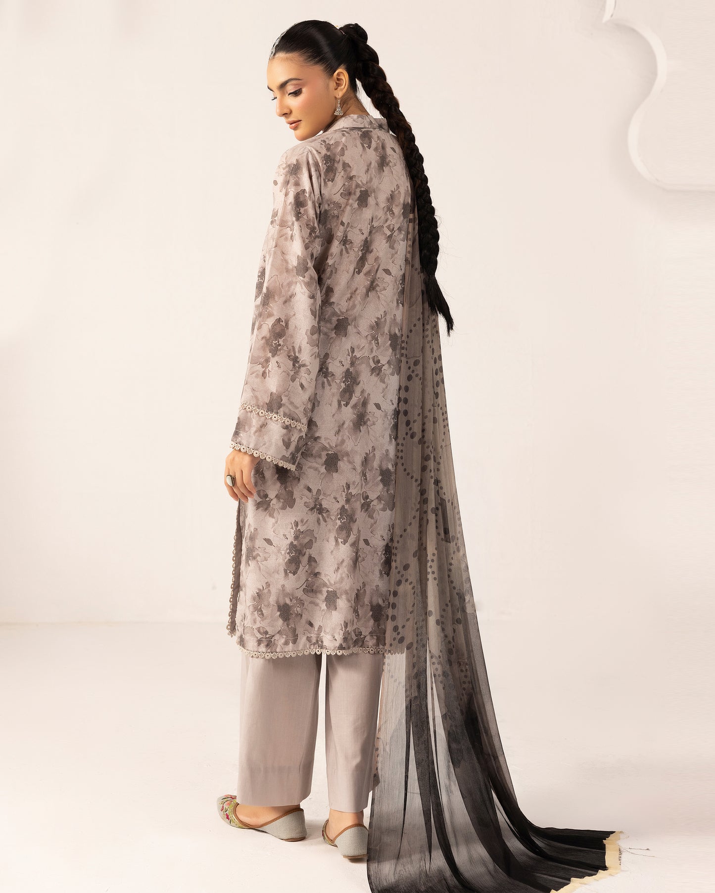 Digital Printed Karandi Shirt With Digital Printed Crinkle Dupatta & Karandi Dyed Trouser