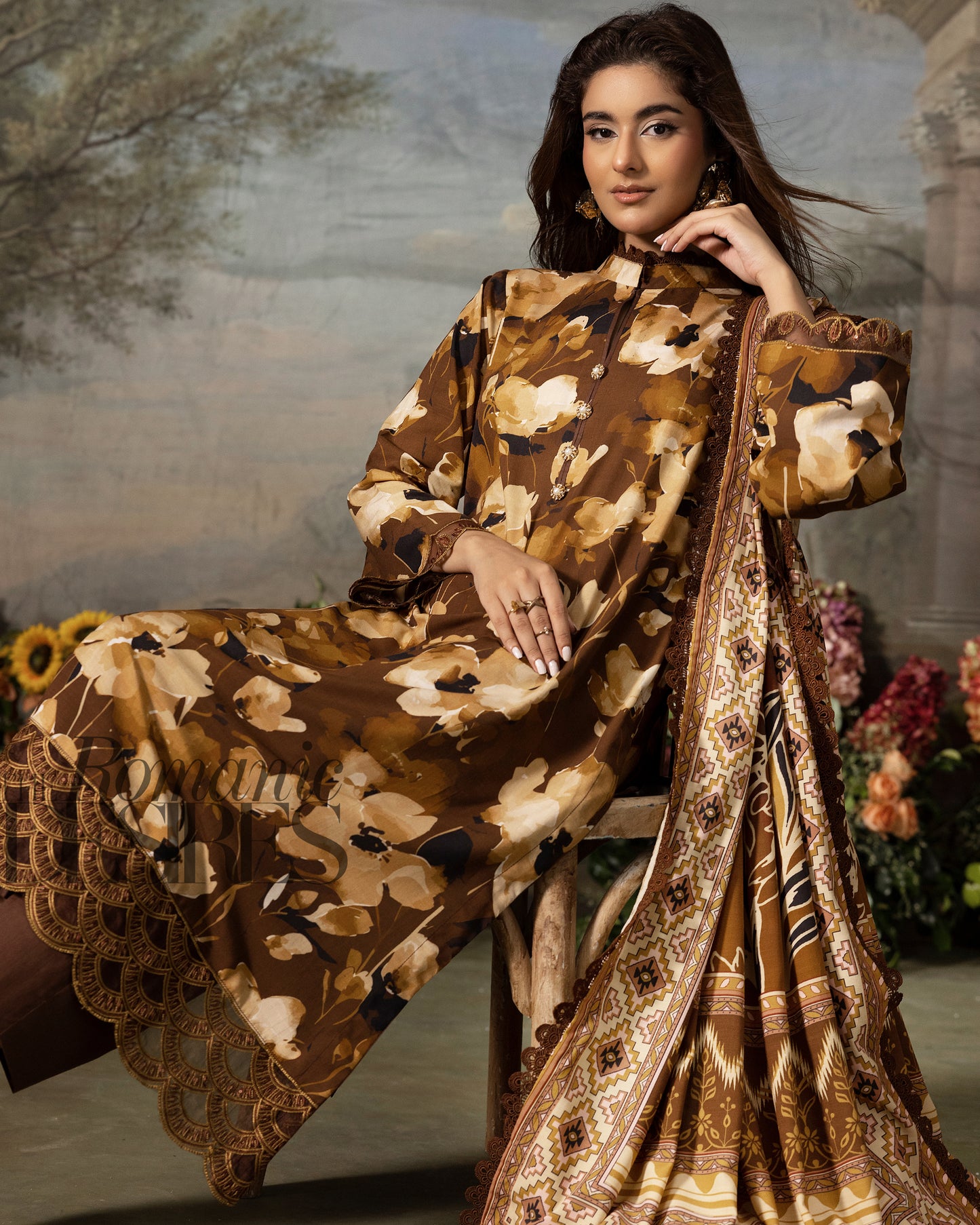 Printed Slub Stapple Shirt With Printed Slub Stapple Dupatta