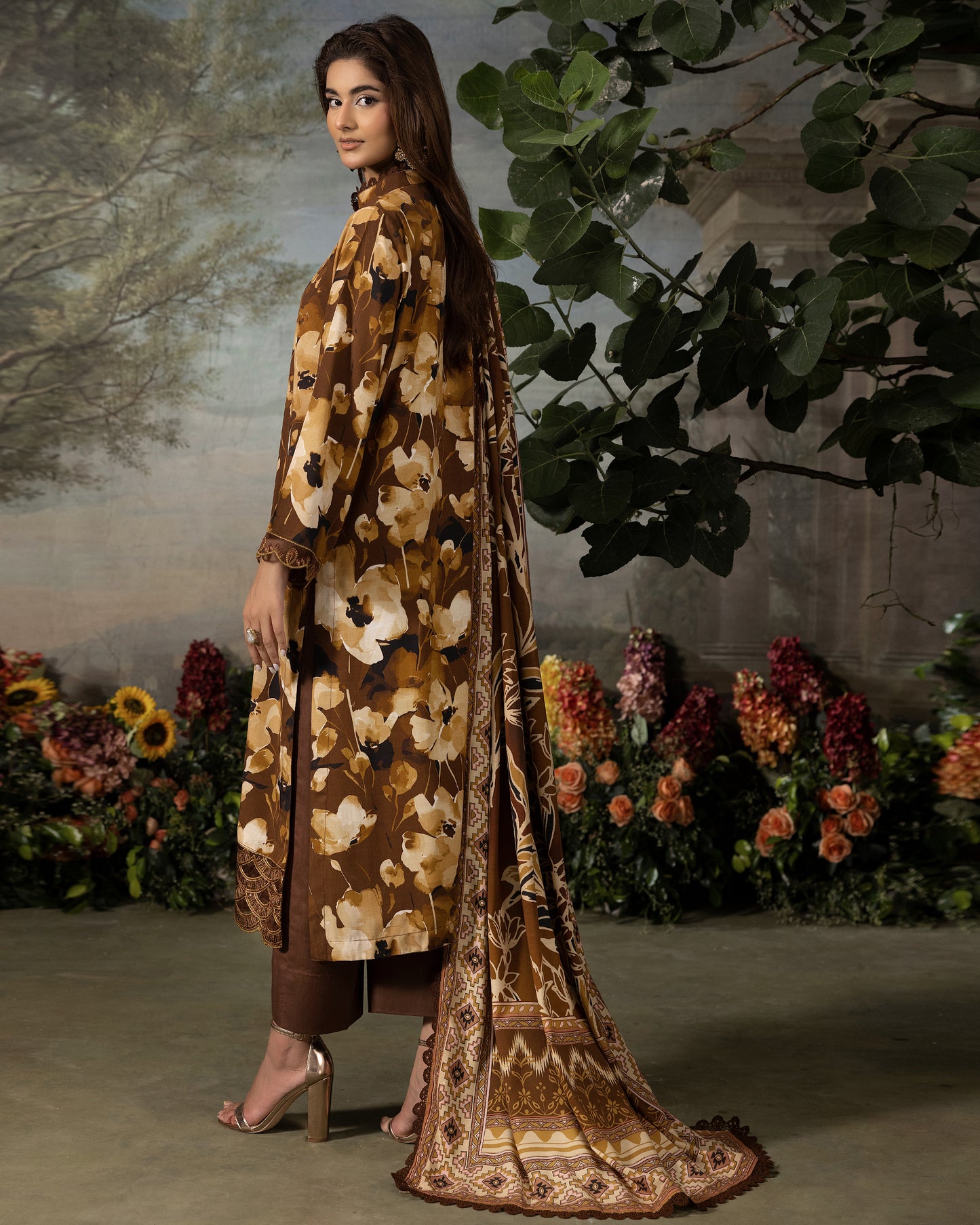 Printed Slub Stapple Shirt With Printed Slub Stapple Dupatta