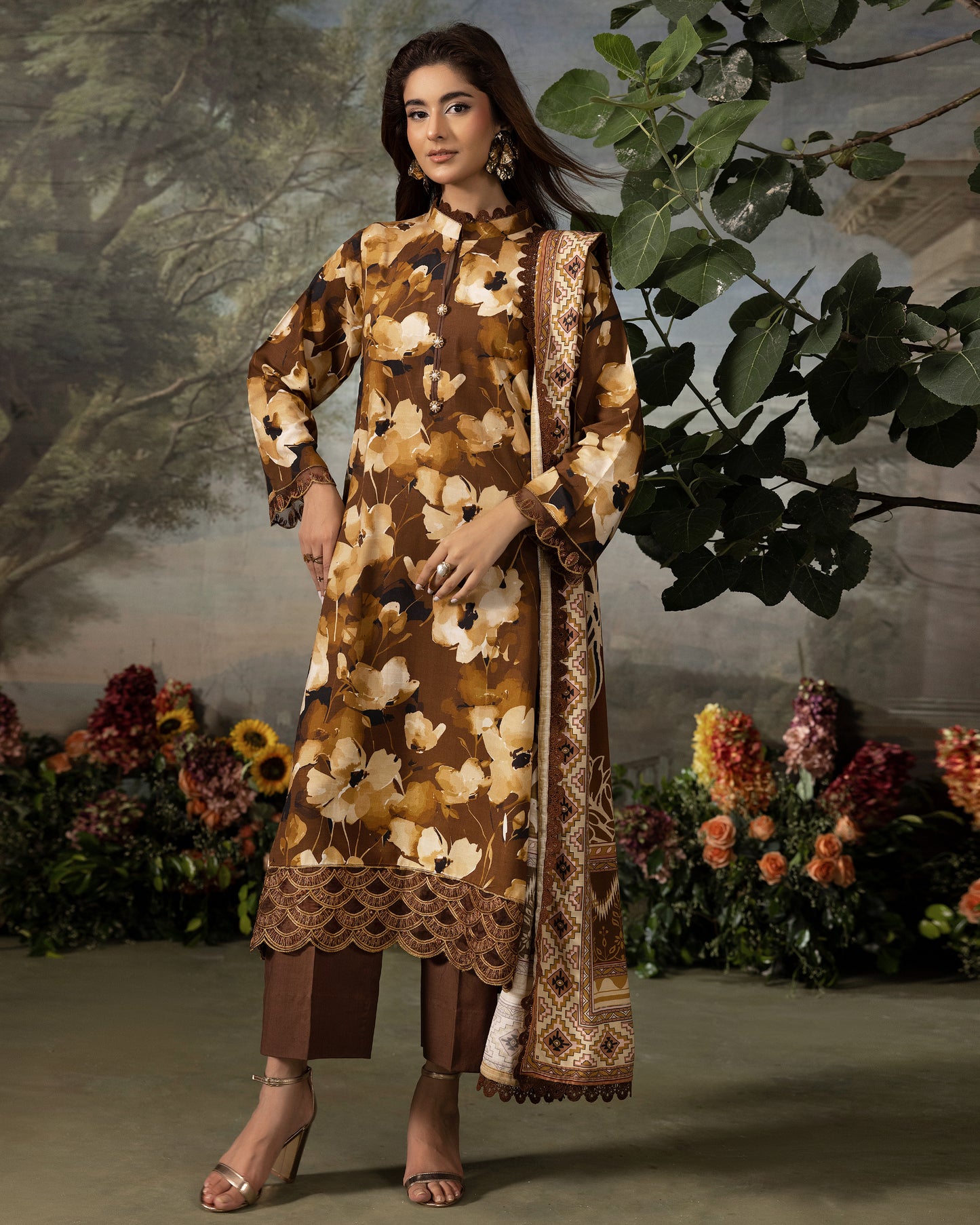 Printed Slub Stapple Shirt With Printed Slub Stapple Dupatta
