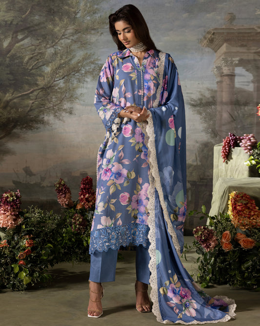 Printed Slub Stapple Shirt With Printed Slub Stapple Dupatta